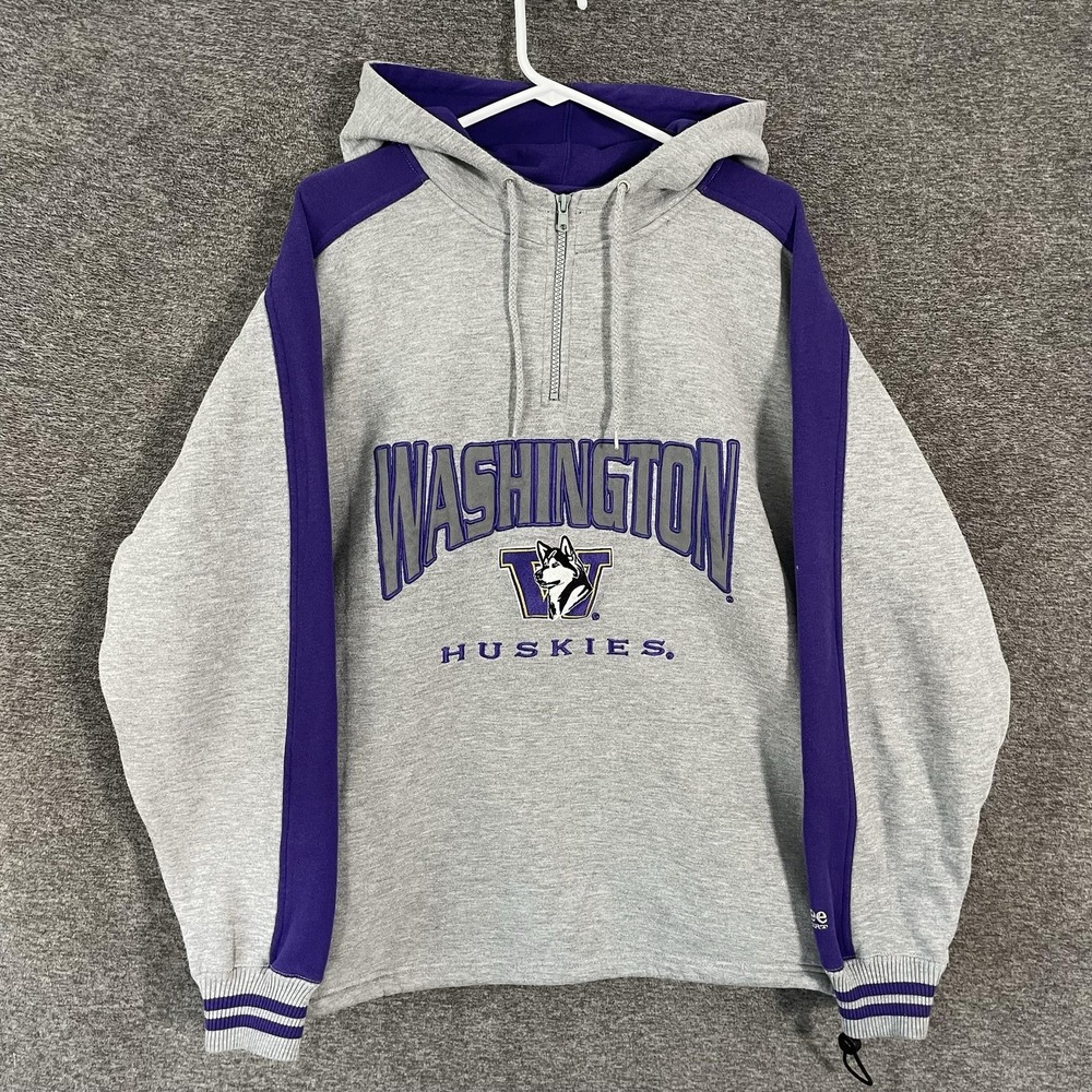 Washington Huskies Hoodie 1/4 Zip Mens L Gray Purple NCAA College Lee Sport